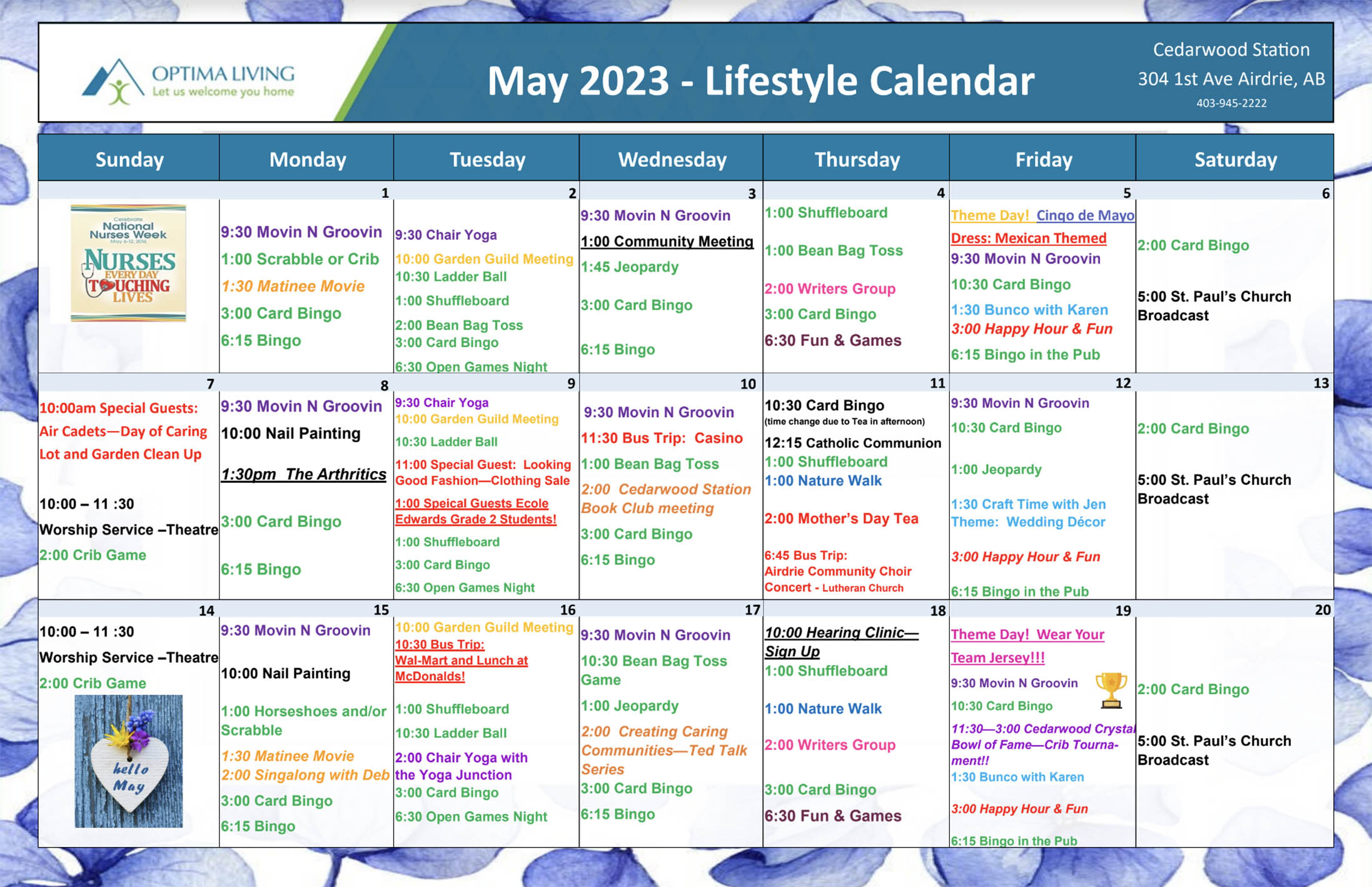 Senior living lifestyle calendar May 2023