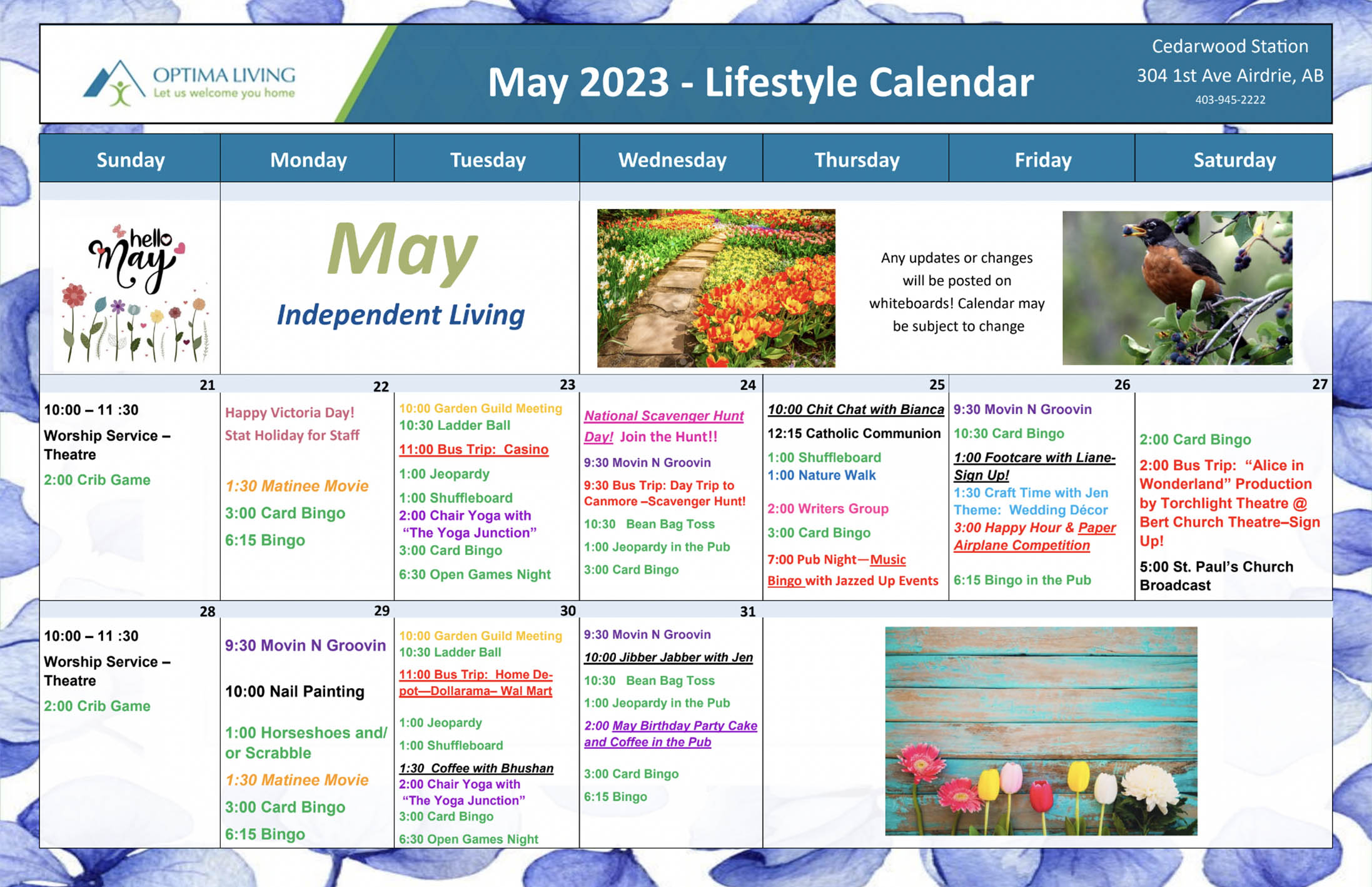 Senior living lifestyle calendar May 2023