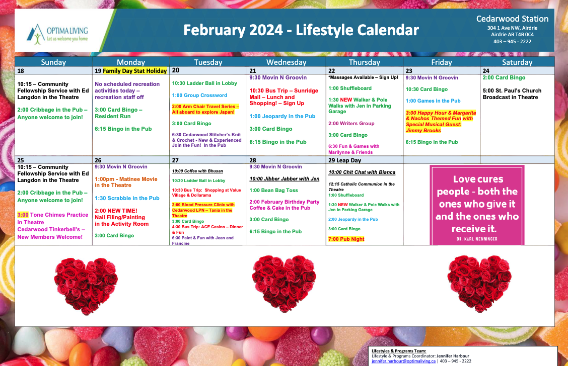 Cedarwood Station February 18-29 2024 event calendar