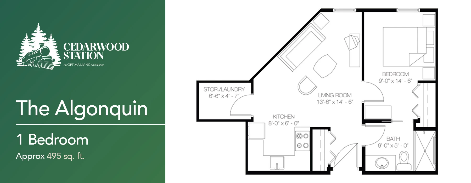 The Algonquin 1 bedroom floor plan