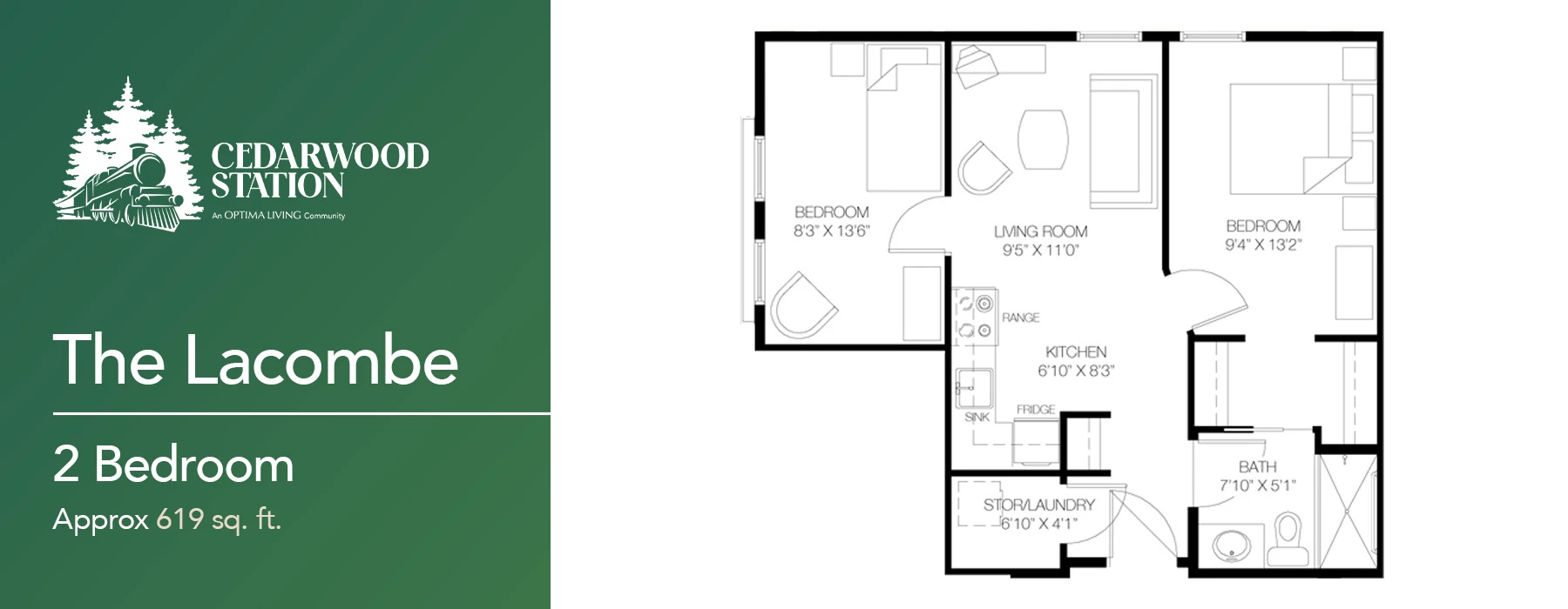 The Lacombe 2 bedroom floor plan
