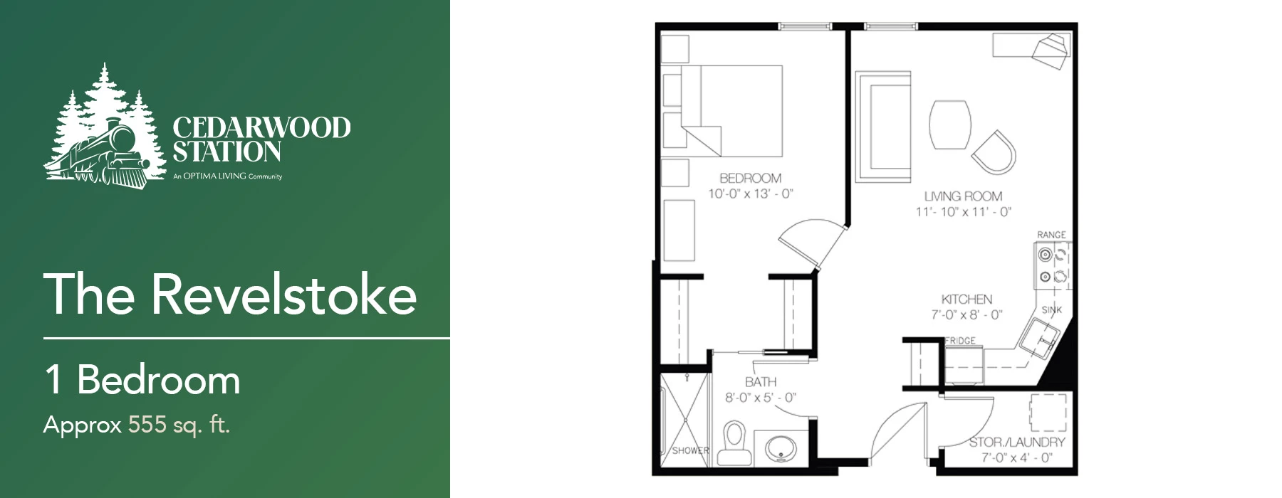 The Revelstoke 1 bedroom floor plan